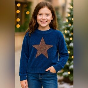 Girls Blue Chenille Sweater Size 14 Sparkle Star Pullover Closet Space